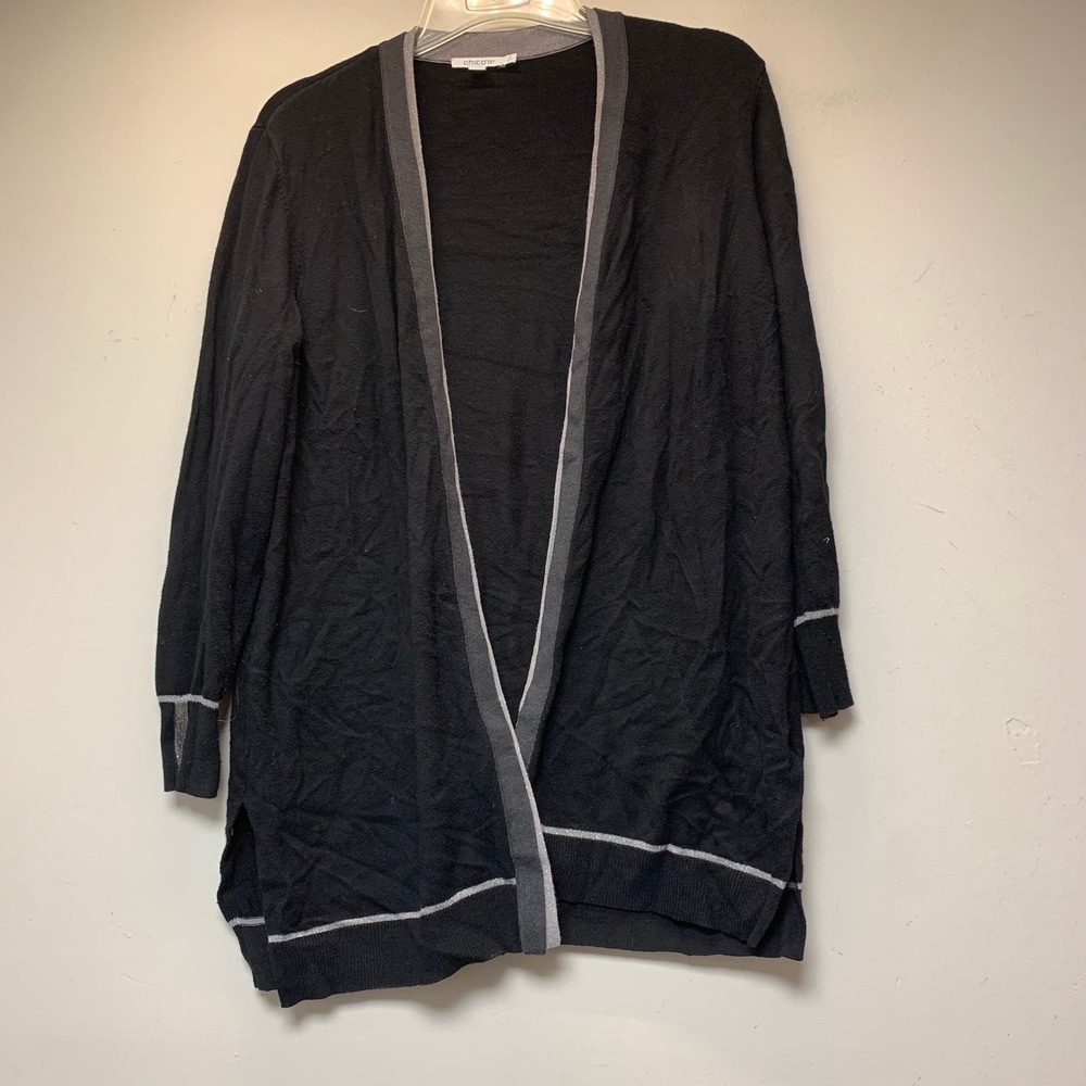 Chico's Cardigan Sweater Womens 2 L Black Silver Good Metallic Cashmere Blend